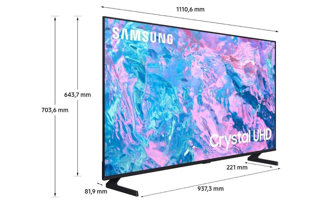 Televisore samsung con indicate dimensioni fisiche