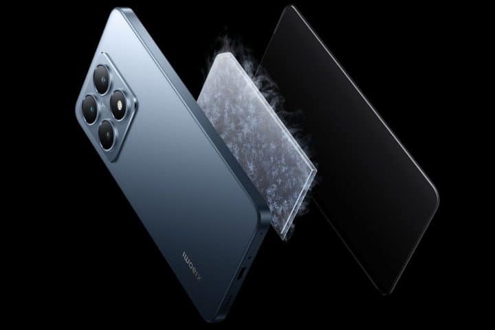 Smartphone Xiaomi 14T in tre livelli su sfondo nero