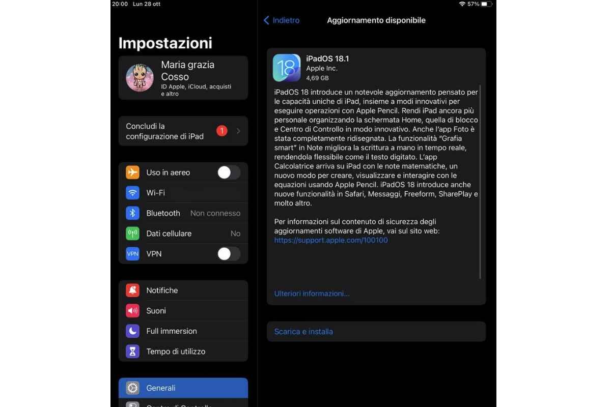 Aggiornamento ipad ios 18.1