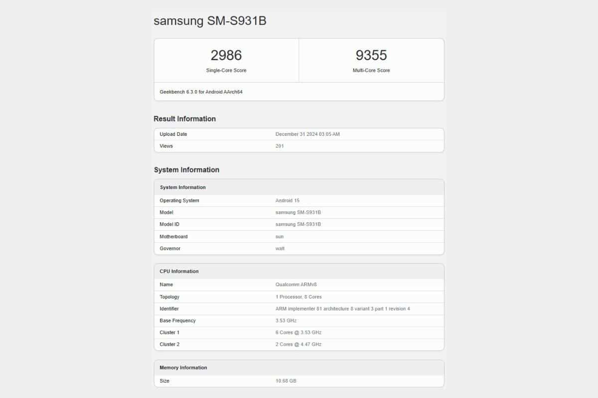 Samsung Galaxy S25 Geekbench