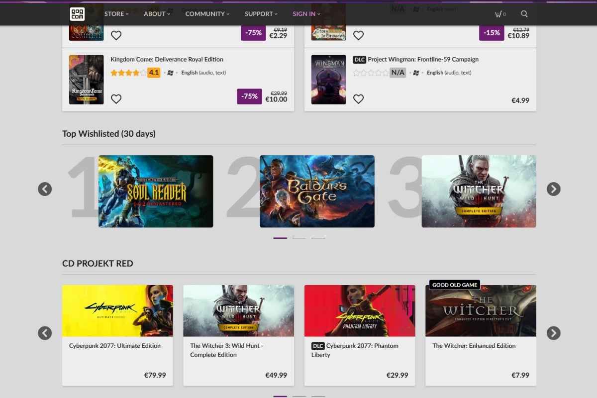 GOG homepage