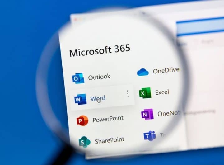 Lente d'ingrandimento su schermo con microsoft 365 e i prodotti della suite