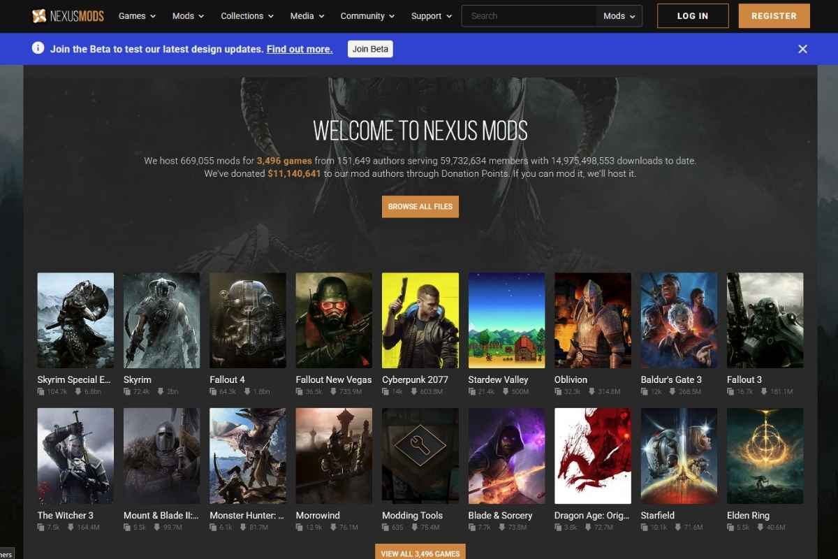 Nexus mods home page