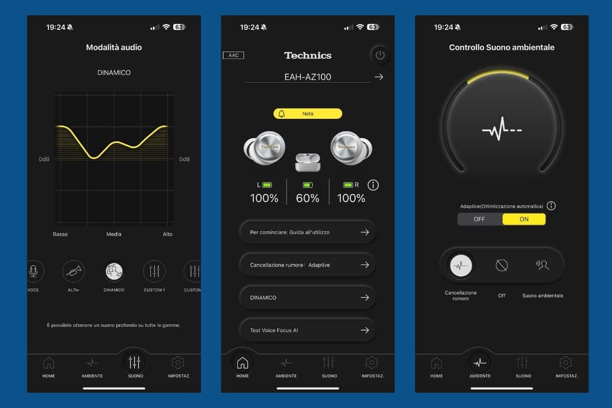 Alcune schermate della app di Technics AZ100